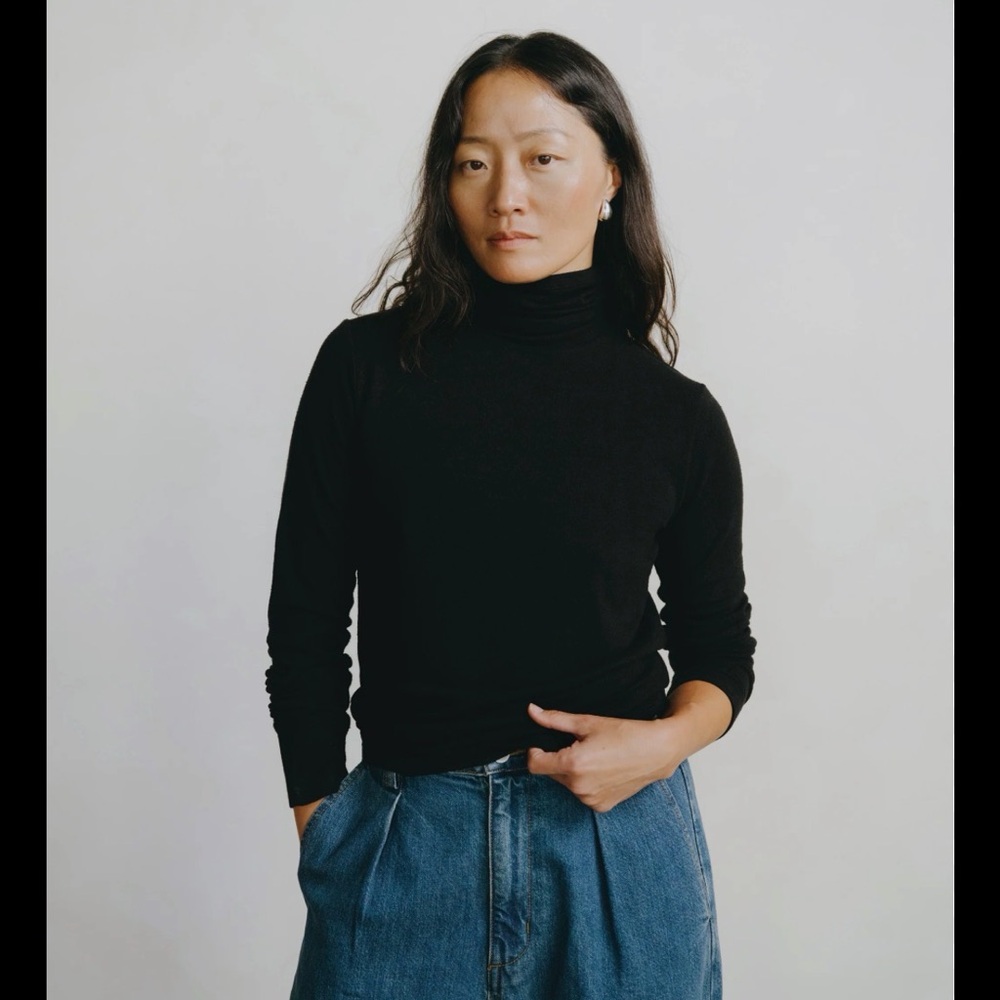 OZMA Black Slim-Fit Turtleneck Top